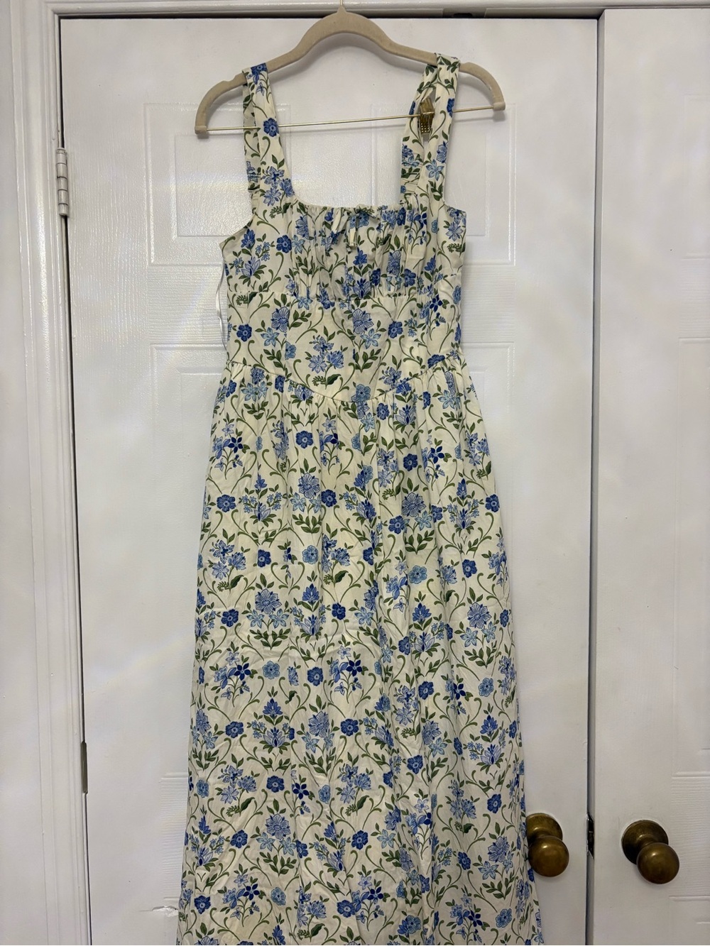 Japna Blue Floral Midi Dress with Square Neck